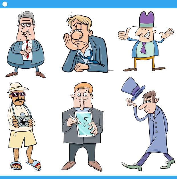Cartoon grappige mannen stripfiguren set