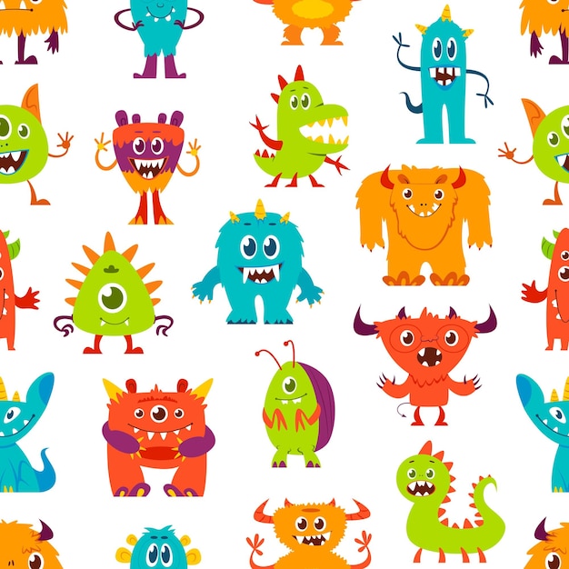 Cartoon grappige monster karakters naadloze patroon