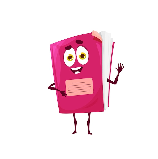 Cartoon grappige notebook, mascotte vector karakter