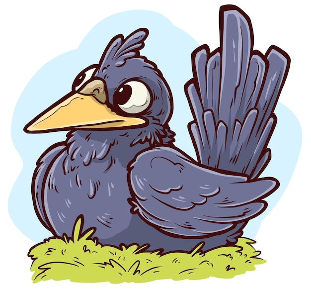Vector cartoon grappige schattige zittende kraai vogel vector icon