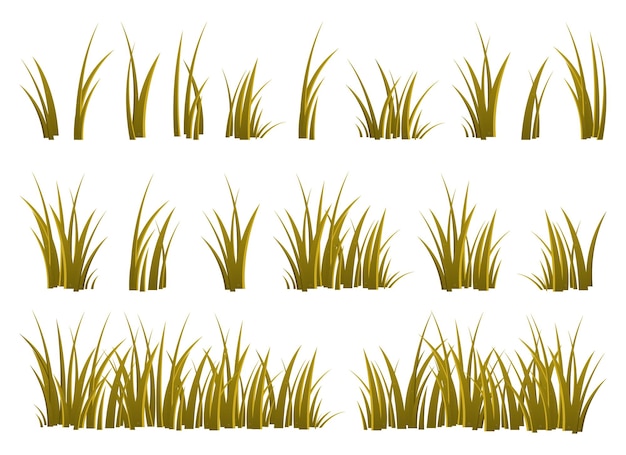 Cartoon grass leaves collection vector illustration isolated on white