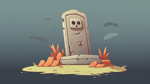 Vettore un cartone animato di una tomba con un cranio su di essa