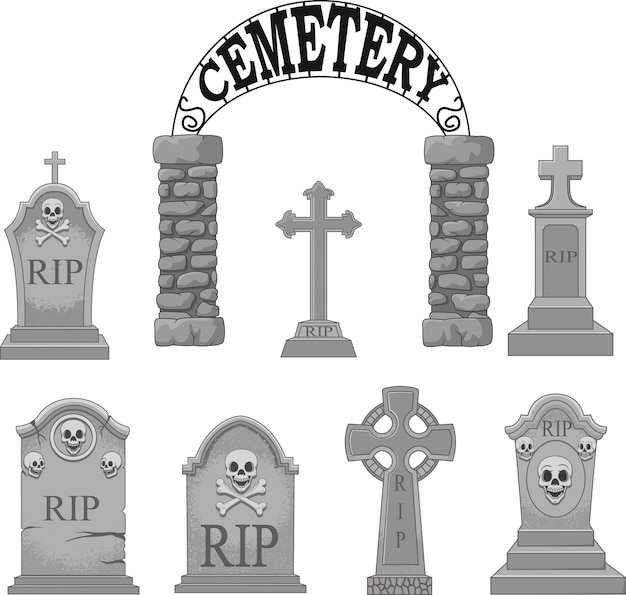 Vector cartoon gravestones collection set