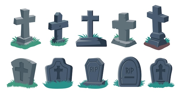 Cartoon gravestones of the dead the crucifix on the grave halloween night horror