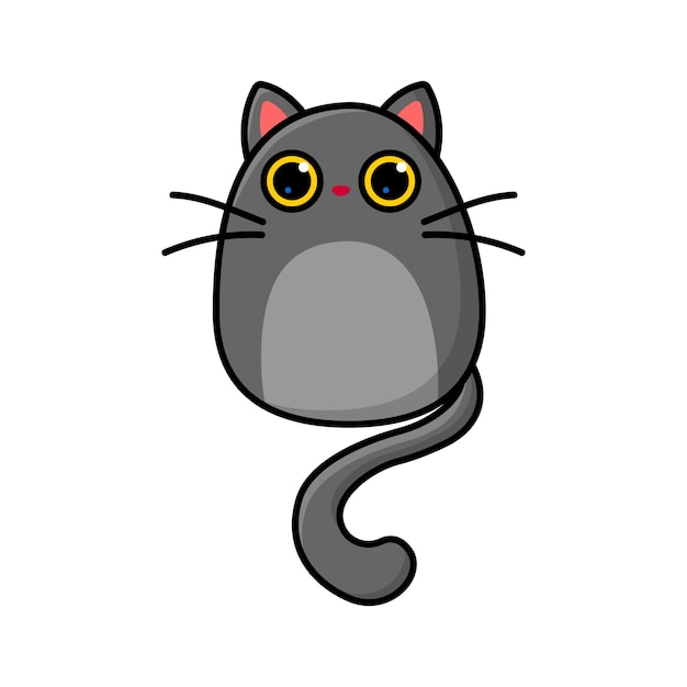 Cartoon gray cat with big yellow eyes vector illustration