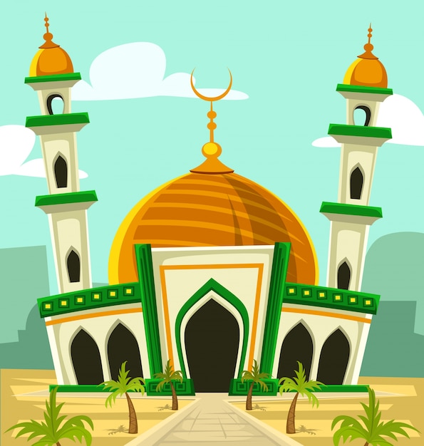 cartoon great mosque building illustration