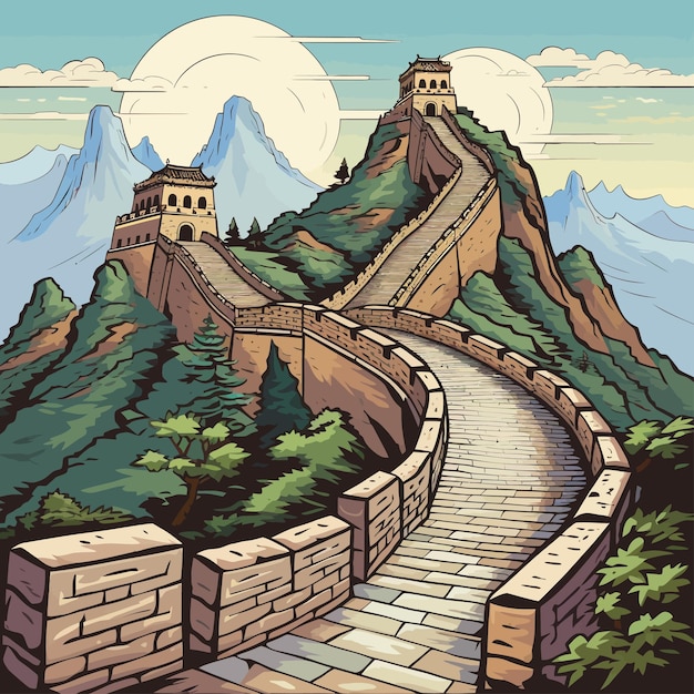 Vector cartoon_great_wall_of_china_vector_illustration