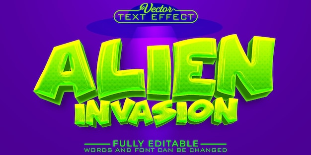 Cartoon Green Alien Invasion Vector Editable Text Effect Template