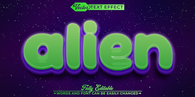Vector cartoon green alien vector editable text effect template