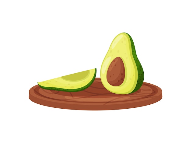 Vector cartoon green avocado on wooden cutting board