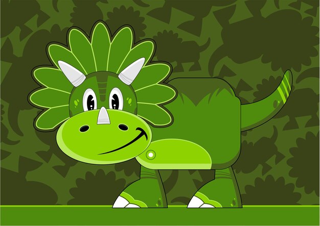 Cartoon Green Cretaceous Period Triceratops Dinosaur Character