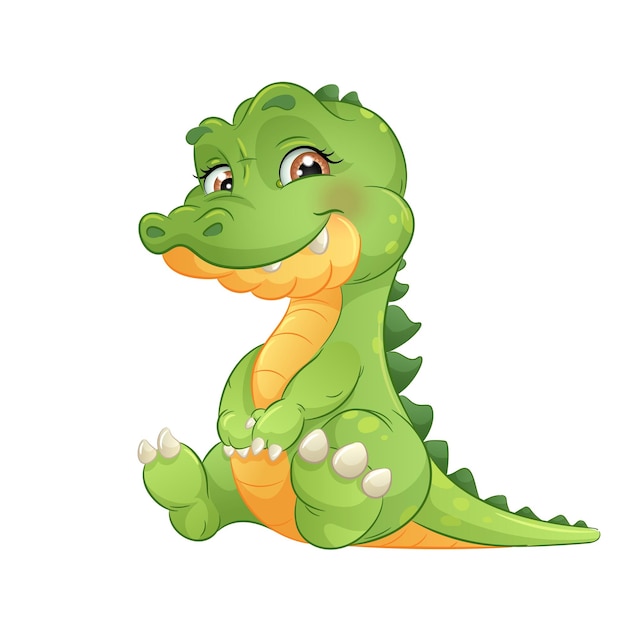 Cartoon green crocodile vector illustration Cute safari animal isolated on white background