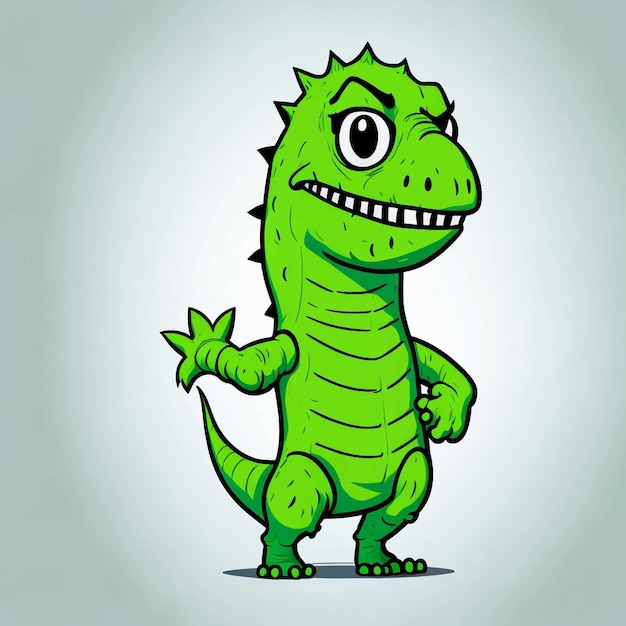 Cartoon green dinosaur vector illustration white background