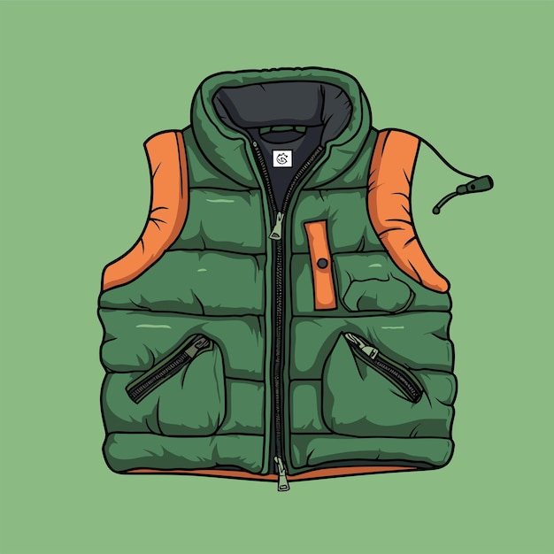 Cartoon Green Down Vest Waistcoat Vector Illustration