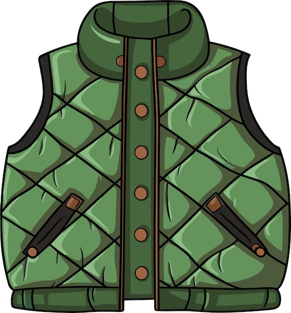 Cartoon Green Down Vest Waistcoat Vector Illustration