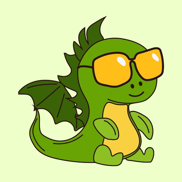 Vettore un cartone animato di un'emoticon di adesivo dinosauro drago verde per il web di animazione video grafica di informazioni sul sito
