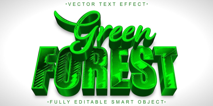 Vector cartoon green forest vector editable text effect template