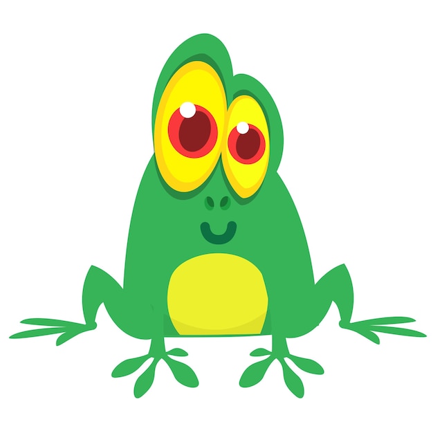 Cartoon green froggy frog mascot character in cartoon style Vector illustration isolated on white Design for print