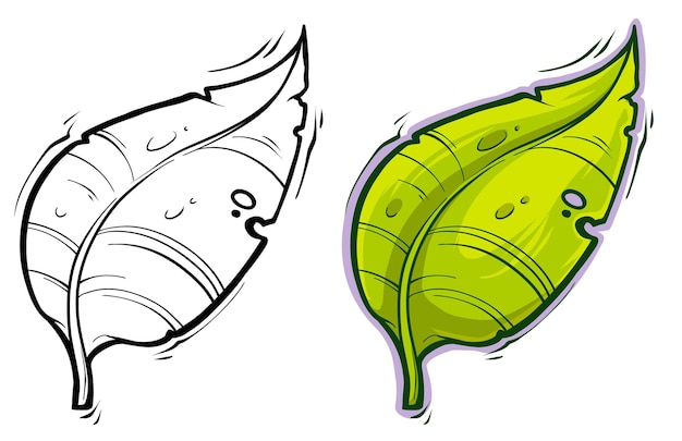 Cartoon green leaf with branch vector icon