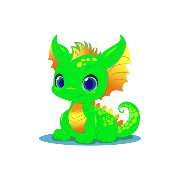 Вектор Мультфильм зеленый маленький дракон персонаж изолирован на белом фоне символ китайского нового года