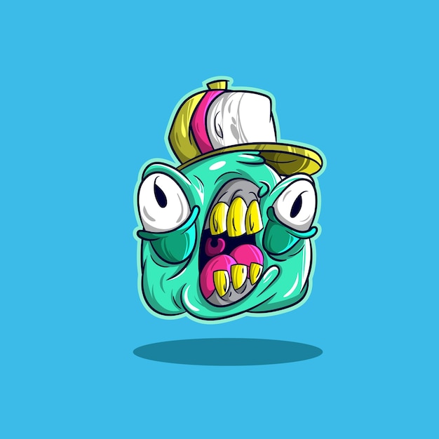 Vector cartoon green monster in hat