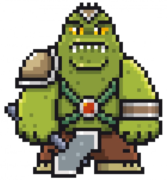 Cartoon green monster pixel design