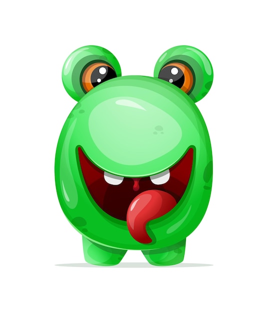 Vettore un mostro verde cartone animato con denti e lingua