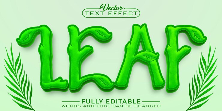 Vector cartoon green natural leaf vector editable text effect template