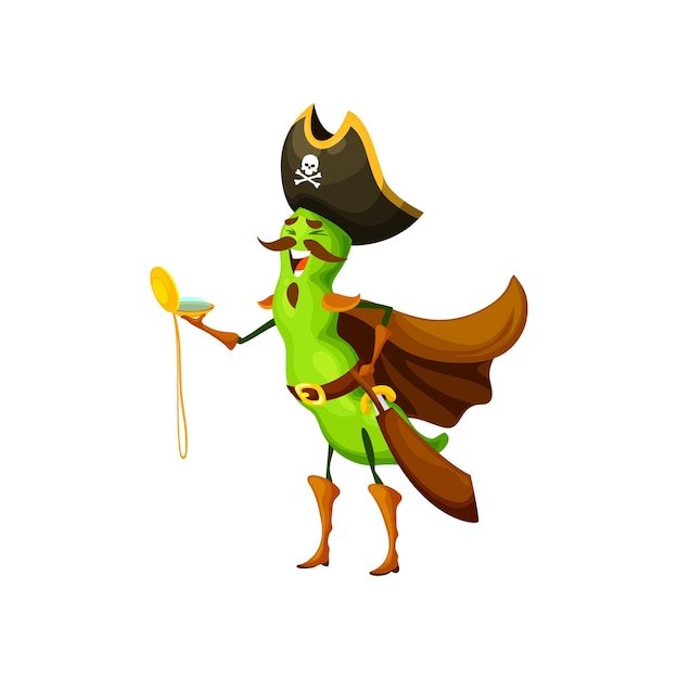 Cartoon green pea pirate character veggies corsair