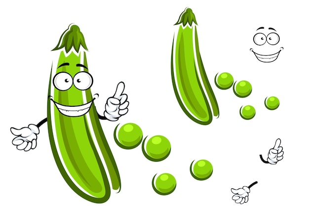 Vector cartoon green pea pod vegetable