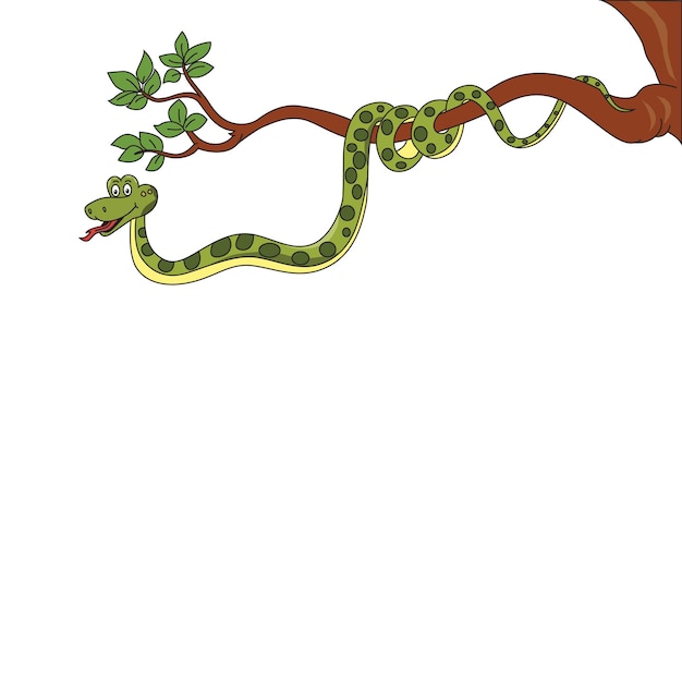 Vector cartoon green snake on a branch