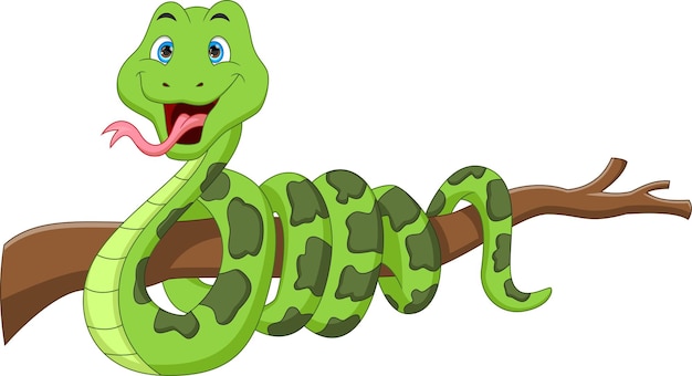 木の上の漫画の緑のヘビ