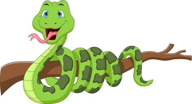 Cartoon green snake on the tree