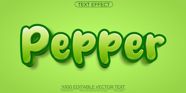Cartoon Green Spicy Pepper Редактируемый и масштабируемый векторный текстовый эффект