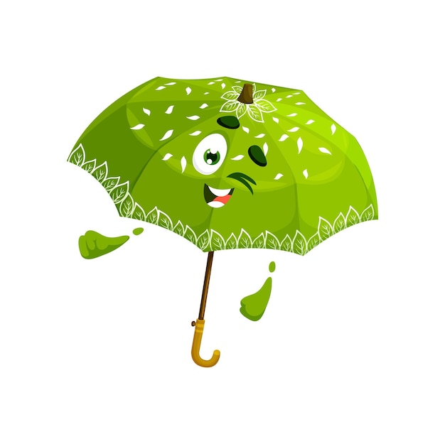 Cartoon green umbrella character wink eye vector