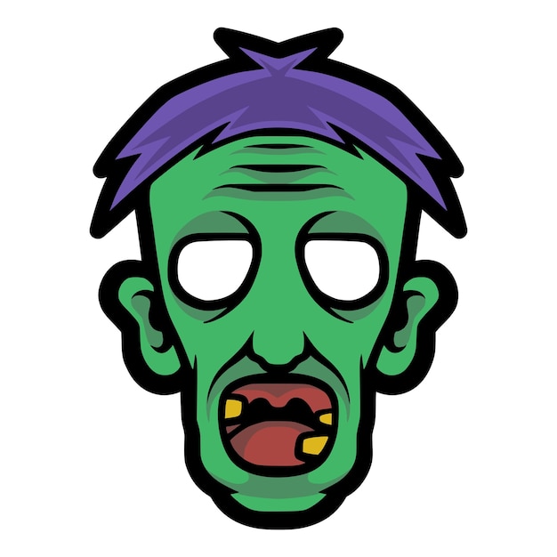 A cartoon of a green zombie face with a yellow ring in the middle