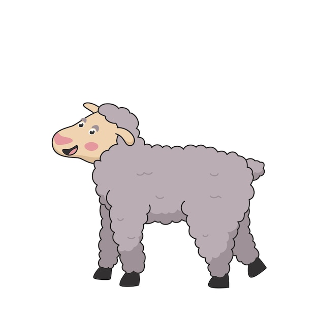 Vector cartoon grey baby lamb stand and smile