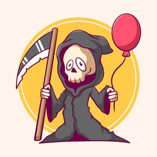 Cartoon grim reaper met een ballon vectorillustratie