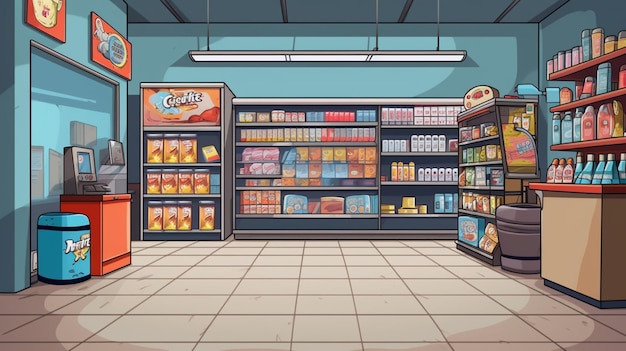 Vector a cartoon of a grocery store with a large sign that says quot toy quot