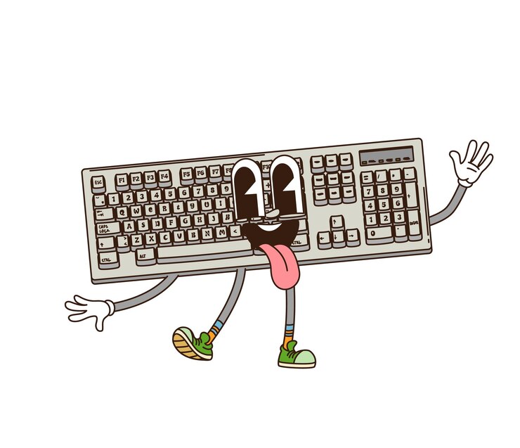 Vector cartoon groovy computer keyboard retro character