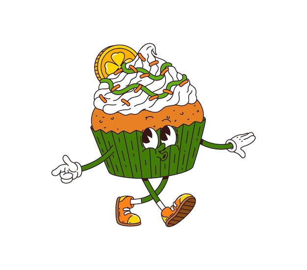 Cartoon groovy cupcake vakantie dessert personage