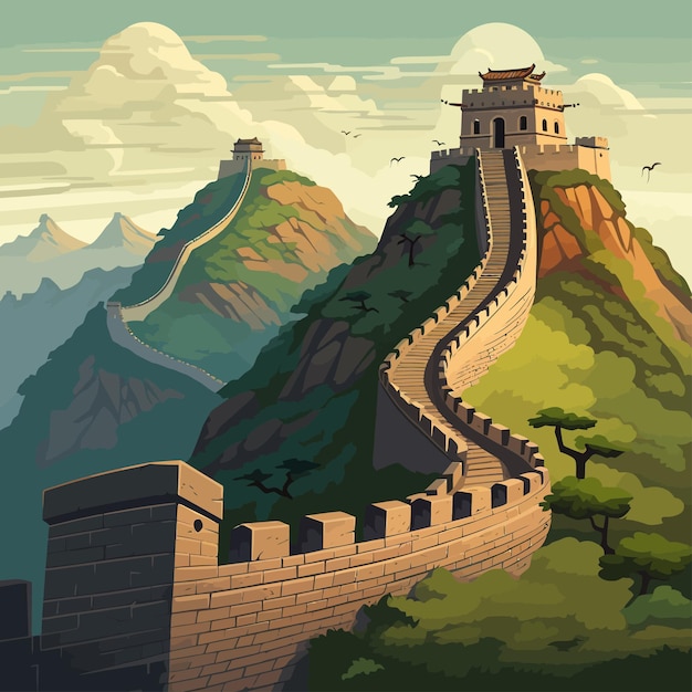 Cartoon_Grote_Wand_van_China_Vector_Illustratie