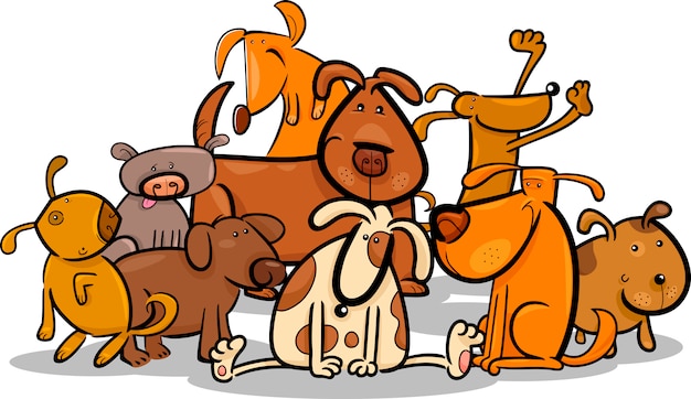 Vettore gruppo di cartoni animati di cani carini