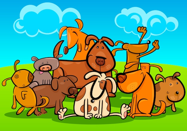 Vector cartoon group of cute dogs