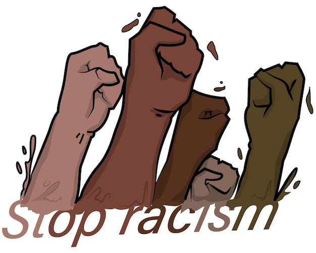 A cartoon of a group of people with their fists raised in a fist.