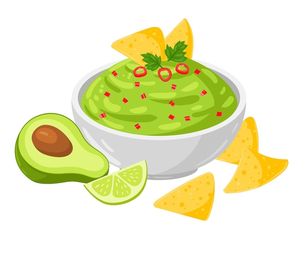 Vector cartoon guacamole with vegetables vector illustration mexican traditional food isolated on white