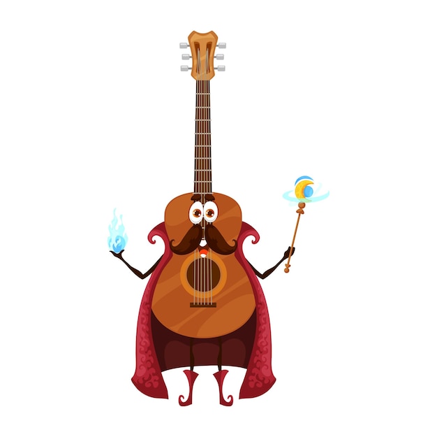 Vector cartoon guitar mage personage isolated wizard