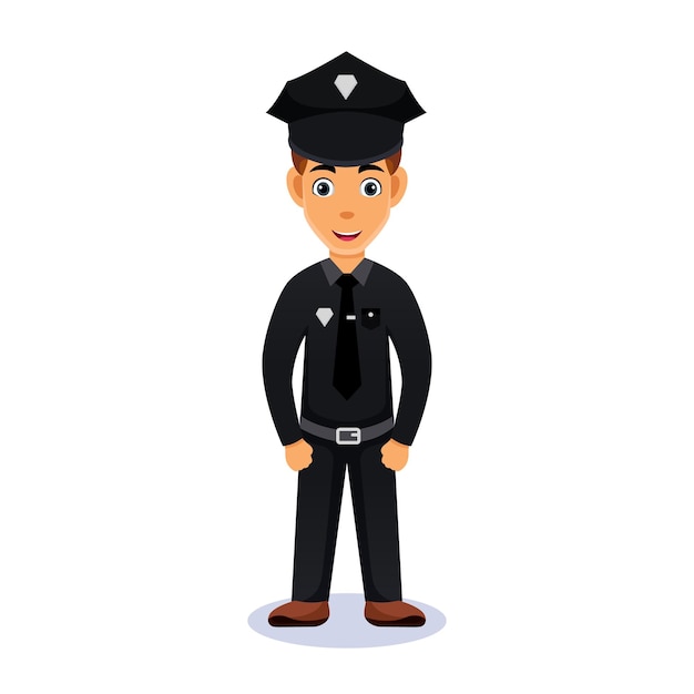 cartoon guy with in various poses. Friendly handsome man in police clothes