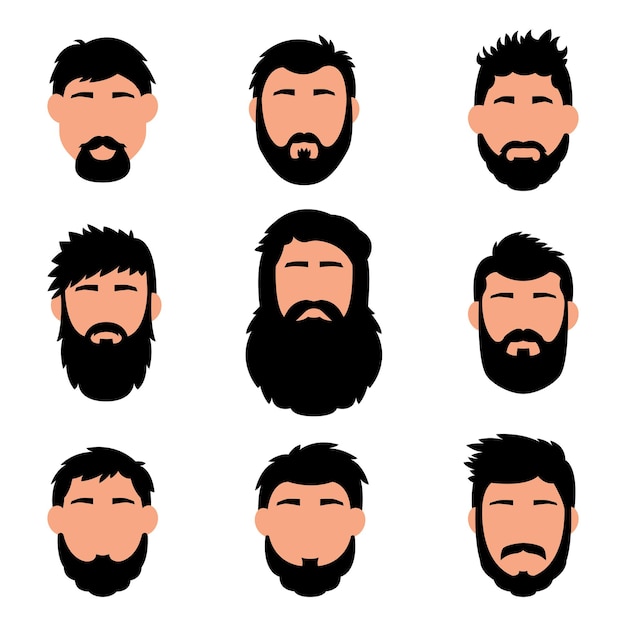 Cartoon haar, baard en gezicht. Strakke stijl.