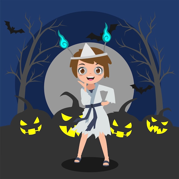Cartoon Halloween Background Illustration Design Cute Girl Smiling In Party Dress